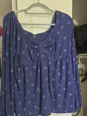 torrid Navy Blue Floral Peasant Tunic with Bow Detail